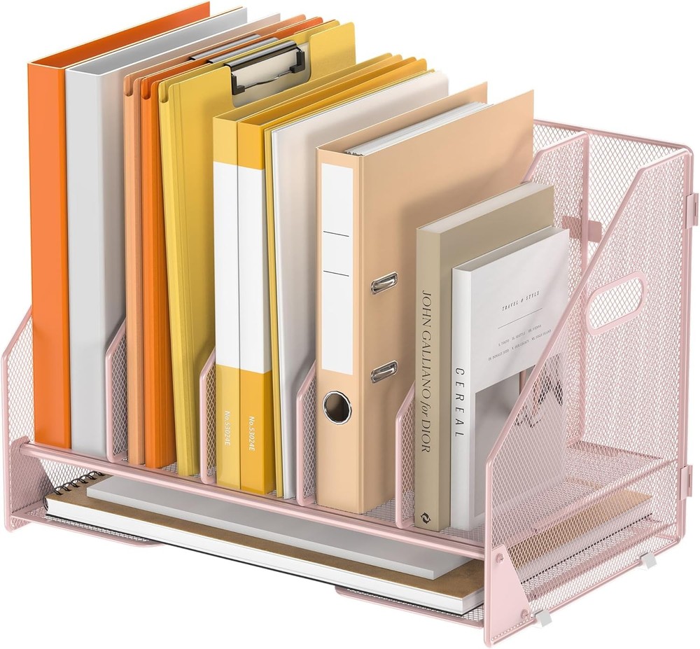 Desk File Folder Holder Organizer-5 Vertical Compartments Racks & Paper Letter