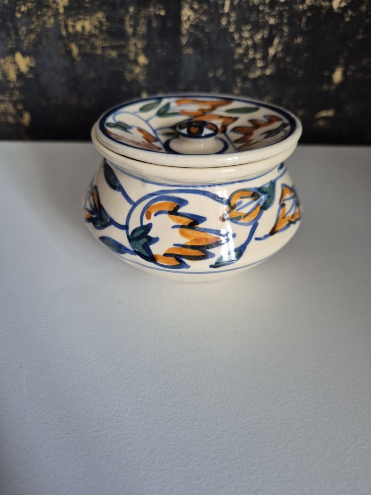 Vintage Indian ceramic spice bowl With Lid