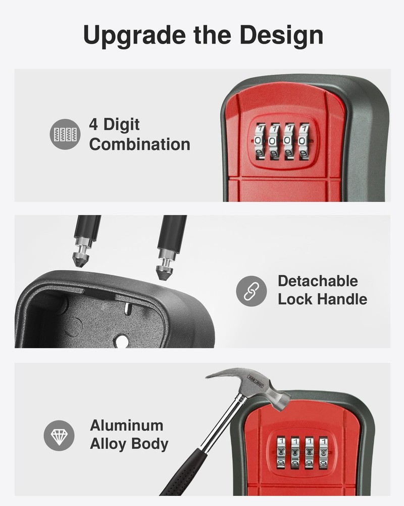 Puroma Key Lock Box, Portable Combination Lockbox Medium Capacity, Red