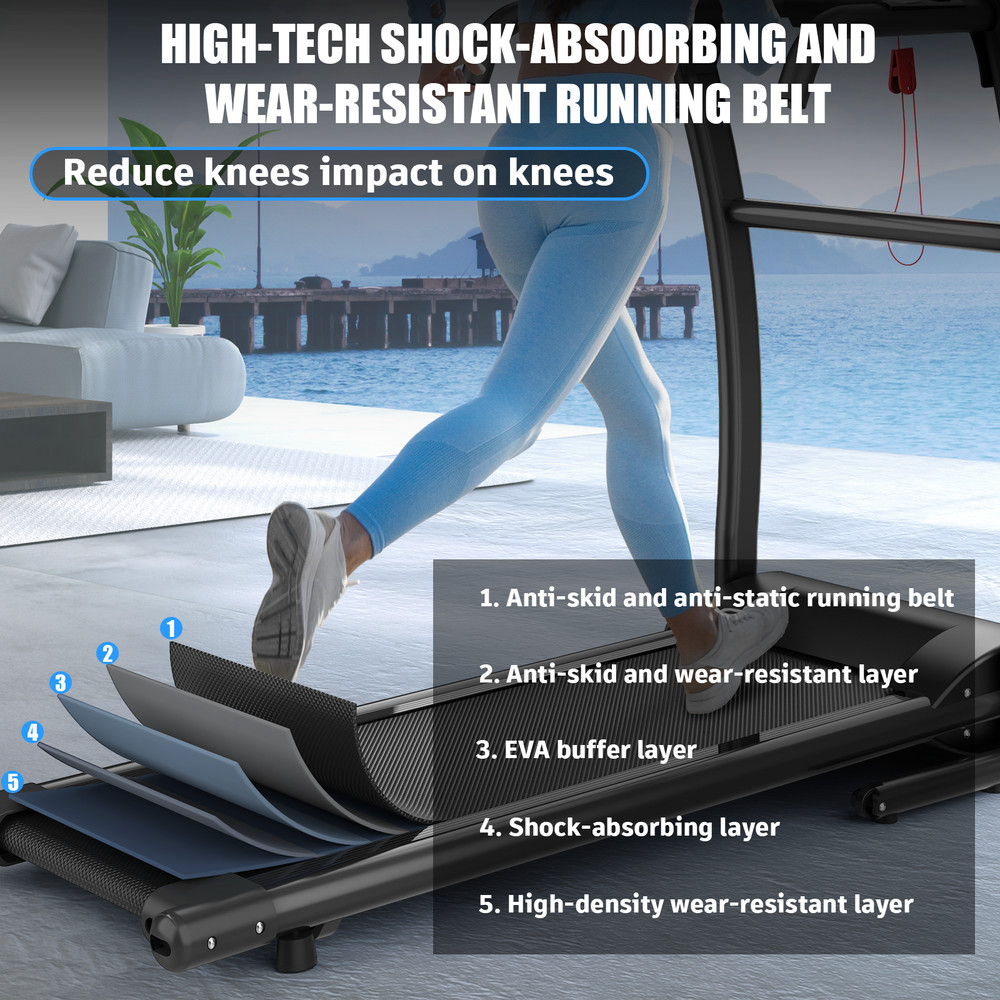 2.5HP Foldable Treadmill for Home Quiet Folding Running Jogging Machine, 265 LBS