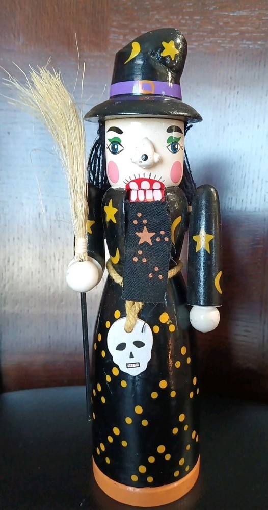 Halloween Witch Nutcracker Wood 10.25" Tall - Hand Made