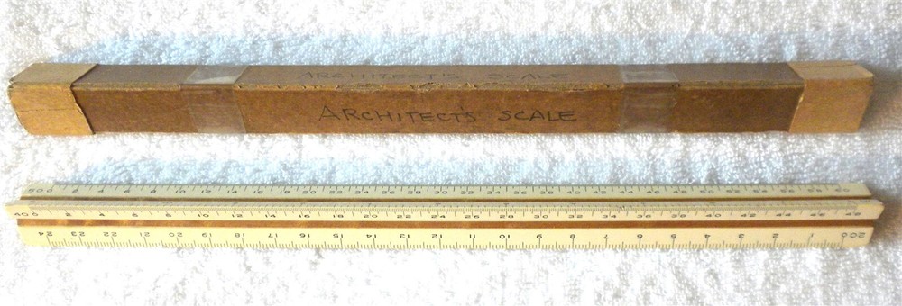 VTG ENGINE DIVIDED 360.E TRIANGULAR 3 SIDED PLASTIC WOOD RULER 12 INCHES &METRIC