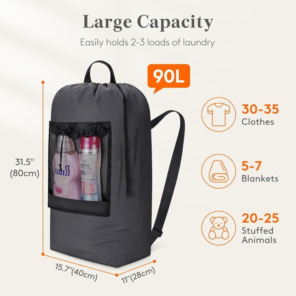 Extra Large Laundry Backpack with Shoulder Straps and Mesh Pocket Heavy Duty