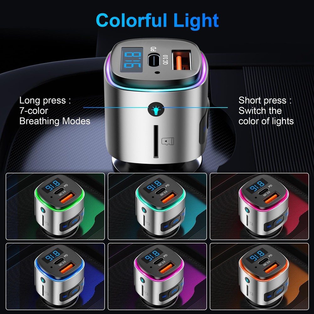 (Upgraded Version) FM Transmitter Bluetooth, Bluetooth Car Adapter [PD 30W & ...