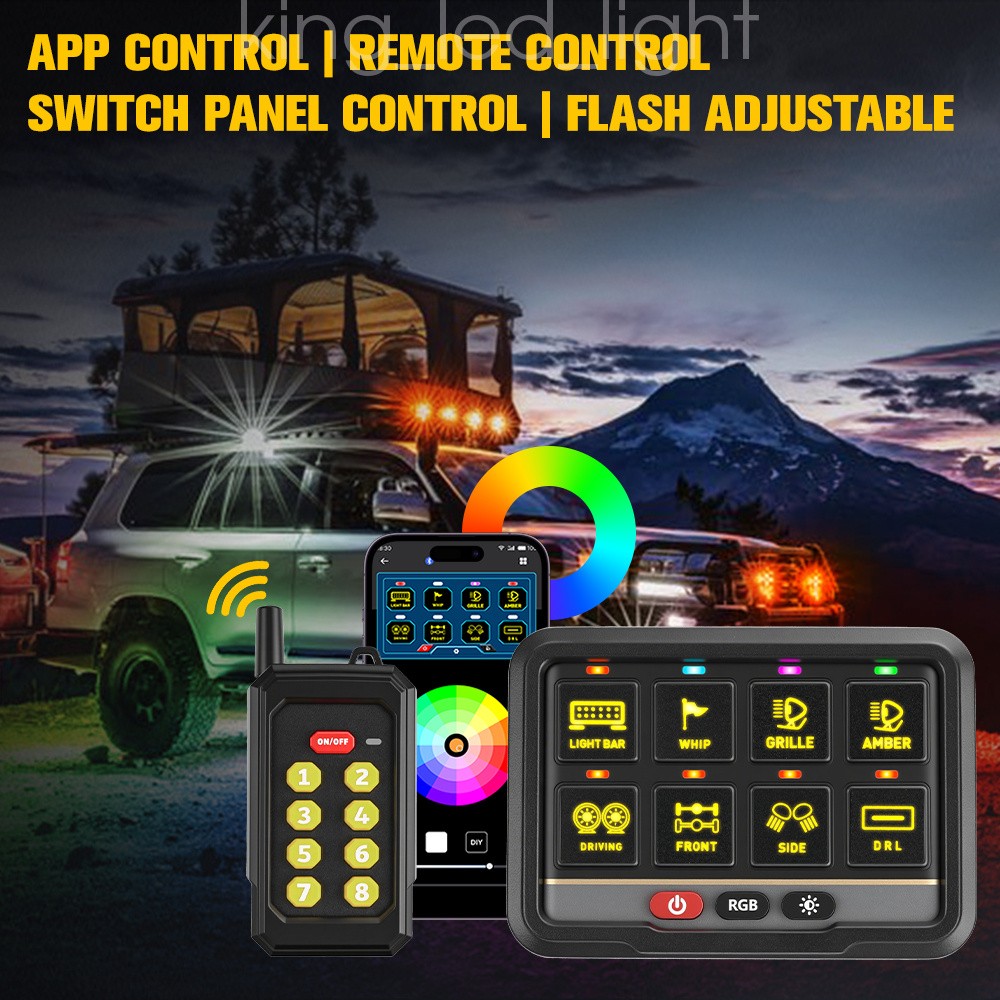AUXBEAM 8 Gang RGB On/Off Switch Panel Toggle LED Light Circuit Relay System Kit
