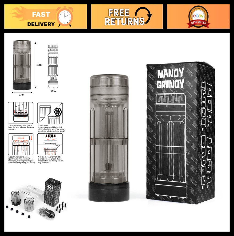 Portable Herb Grinder & Cone Rolling Machine - 6 Loader, Pre-Roll Cones Included