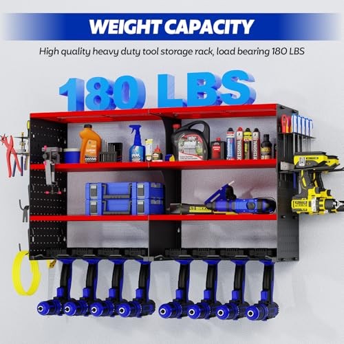 Large Power Tool Organizer Wall Mount, 4 Layer Storage Rack with 8 Drill