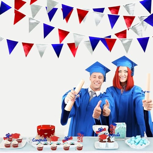 Red Blue Silver Party Decorations Metallic Fabric Triangle Red Silver Blue