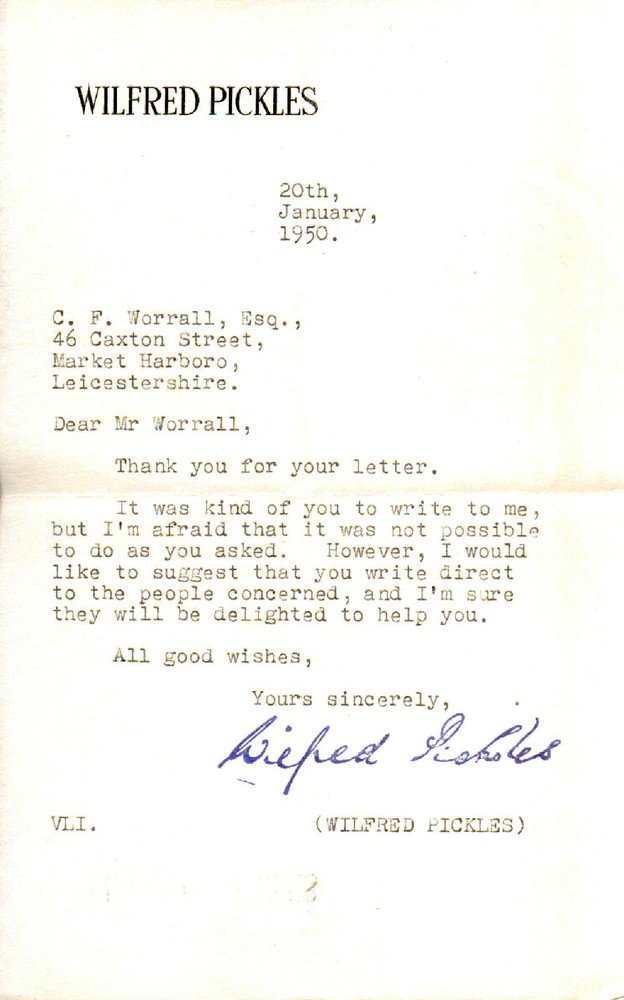 WILFRED PICKLES (d.1978) - British Actor - Billy Liar - Autograph Letter