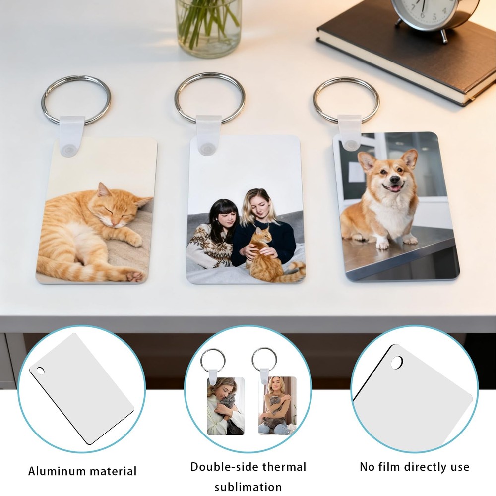120pcs Sublimation Blanks Keychain With Rings And Clips Rectangle MDF Keychai...