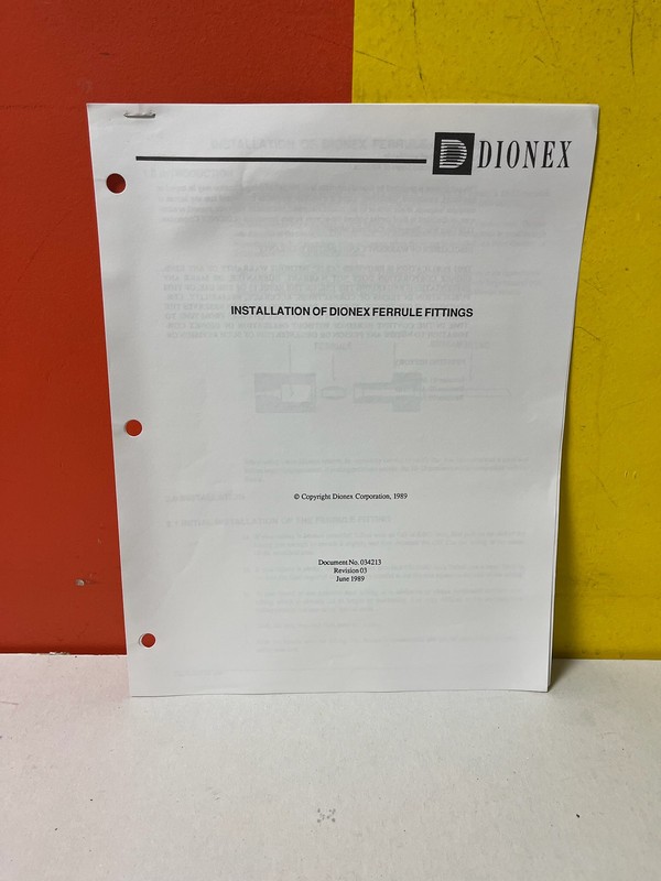 DIONEX 1989 System Installation Manual