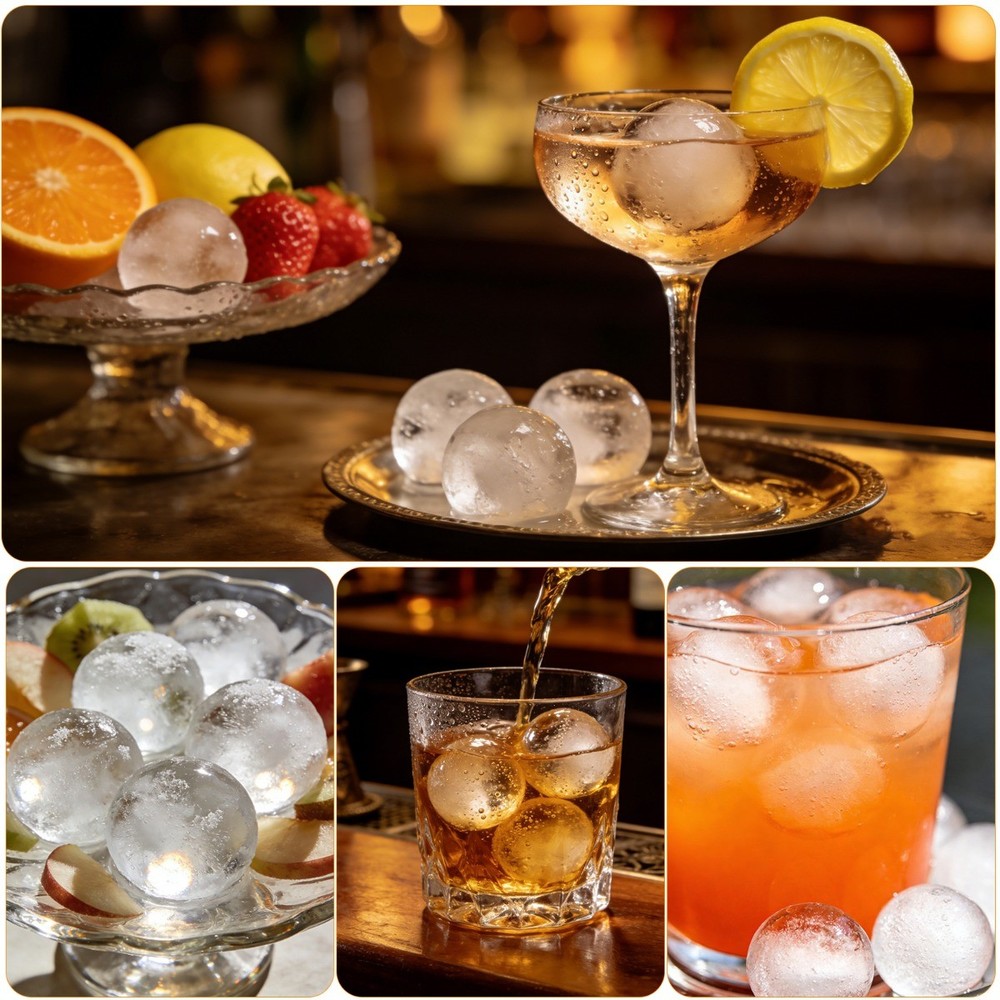 2x Round Ice Cube Mold with Lid Reusable Sphere Ice Cube Maker for Whiskey Party