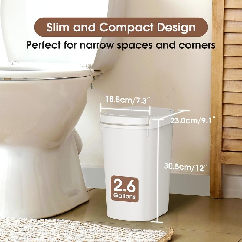 Compact Press Top Trash Can Odor Control Rectangular Wastebasket Indoor Use