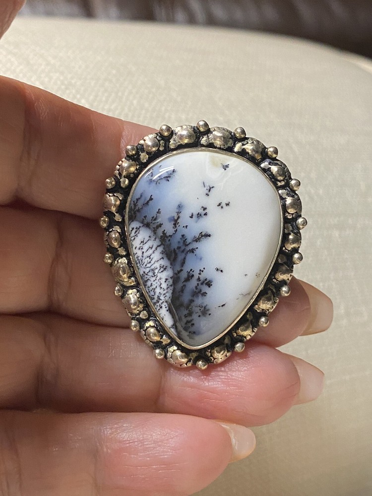 Dendritic Opal Power Ring In Handmade Sterling Silver Band