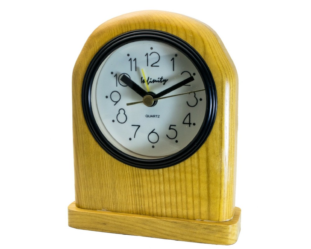 INFINITY : HANDMADE WOOD CASE ELEGANT STYLE TABLE ALARM CLOCK, BLACK HANDS