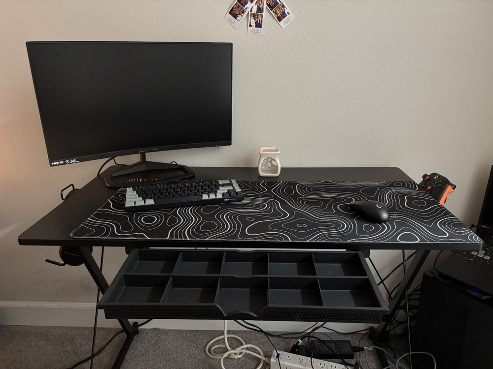 Black Rectangle Computer Desk with Storage Tray and Mesh Office Chair