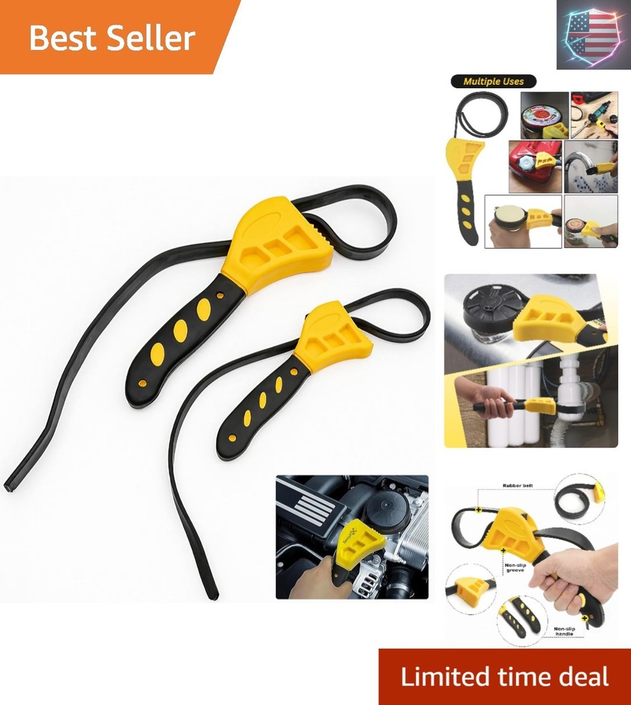 2-Pack Adjustable Rubber Strap Wrench Set – 25.20" & 20.48" Heavy-Duty Strap ...