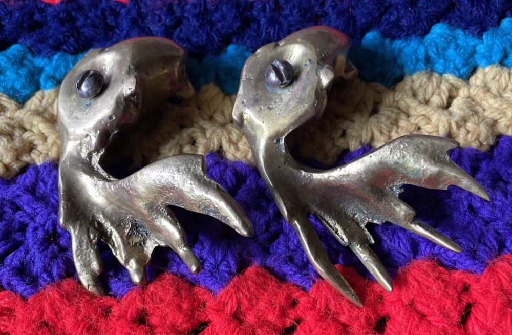 Pair of Vintage Solid Brass Koi Fish Drawer Pulls Cabinet Hardware – 3”