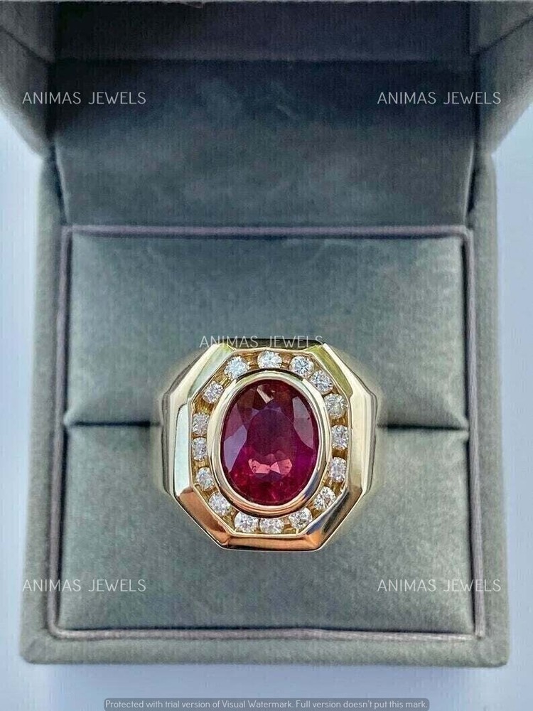 3Ct Oval Cut Lab-Created Pink Ruby Engagement Wedding Ring 14KYellow Gold Plated