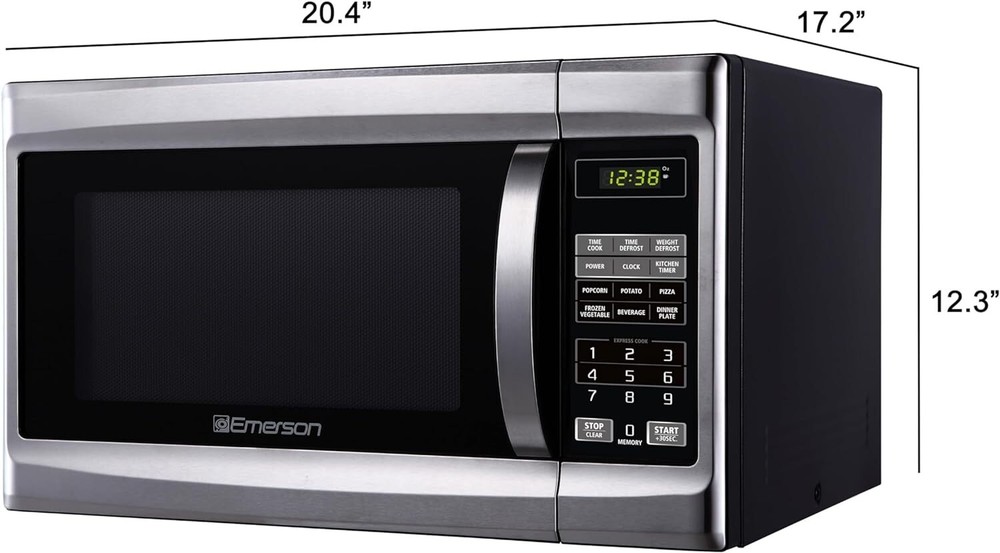 Emerson MW1338SB Countertop Microwave Oven, 6 Pre-Programmed Settings