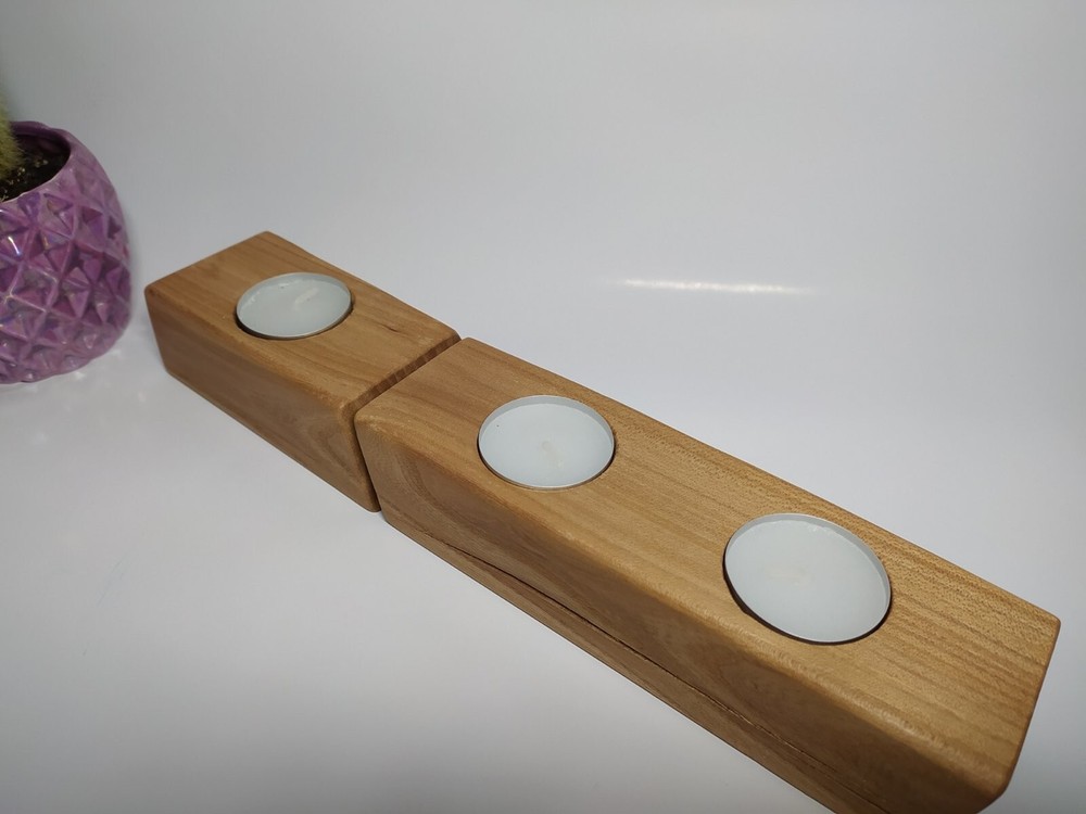 WOODEN CANDLESTICKS WITH CANDLES