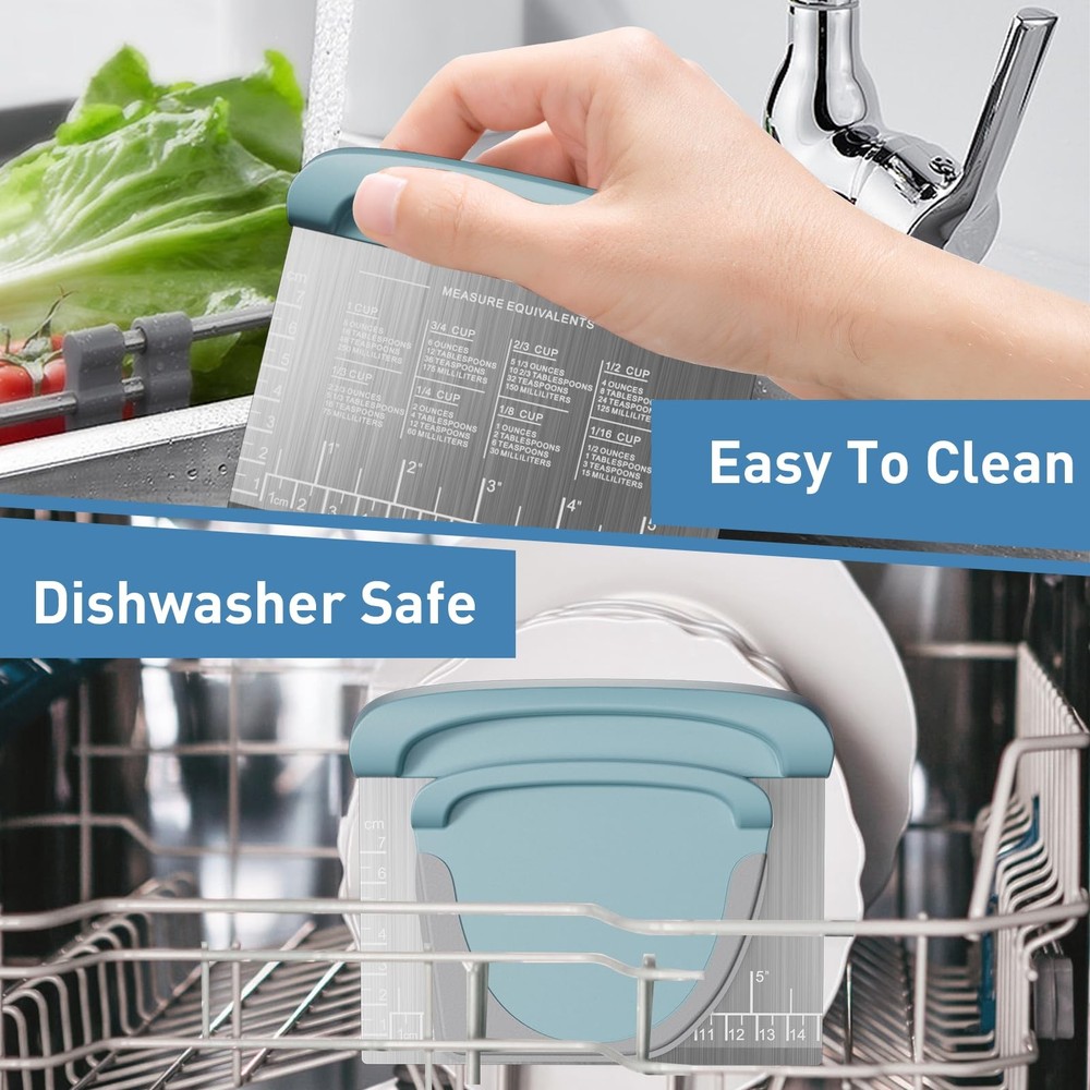 Bench Scraper Dough Scraper for Pastry Blue Stainless Steel