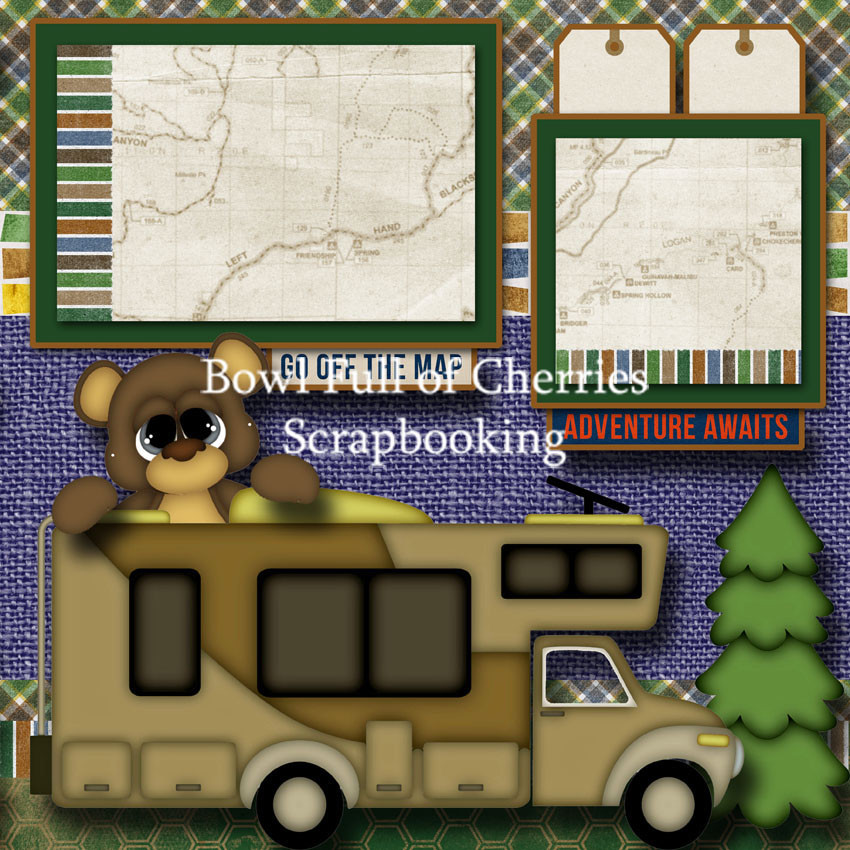 FUN ON WHEELS ~ RV 2 premade scrapbook pages paper piecing camping layout CHERRY
