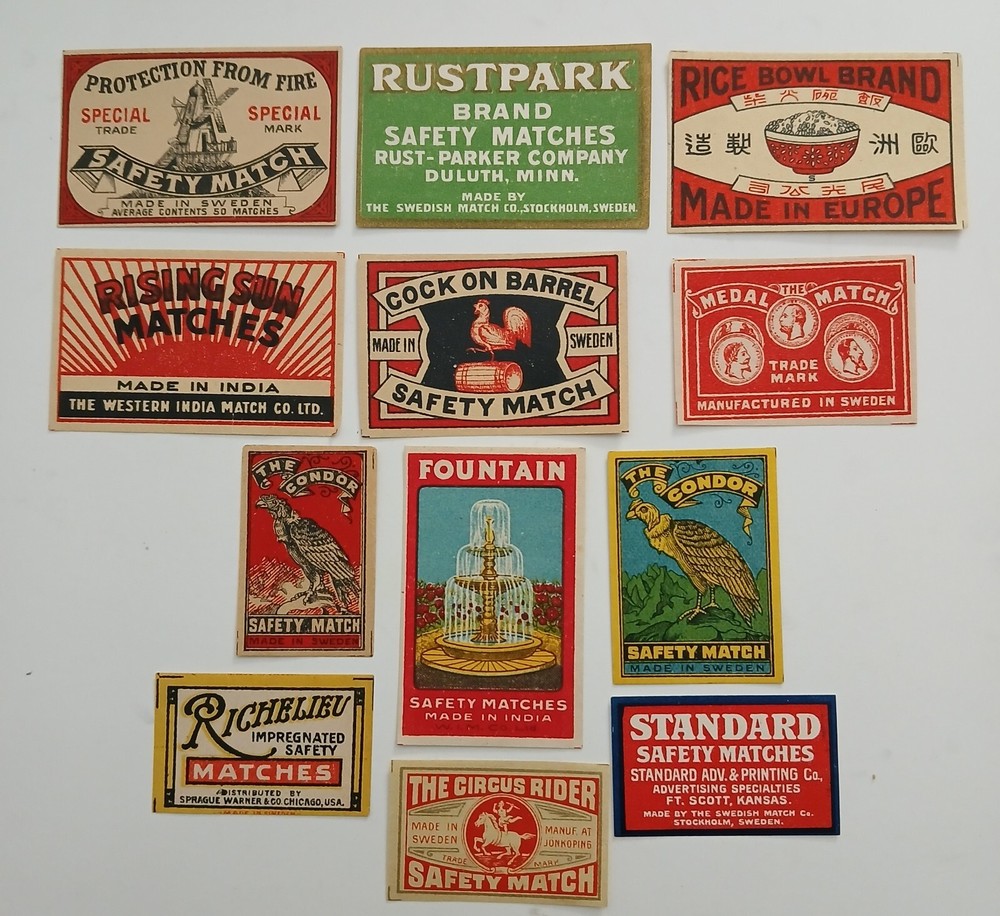 OLD MATCHBOX LABEL- 12 DIFFERENT LABELS - NEW