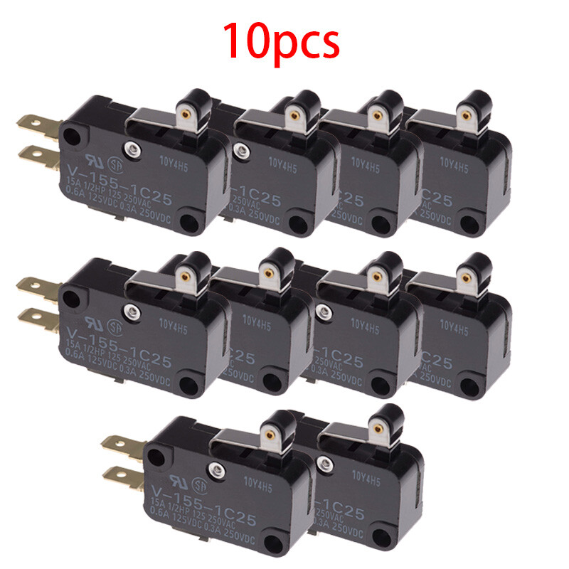 10Pcs For Omron V-155-1C25 Black Hinge Roller Lever Micro Limit Switch 15A