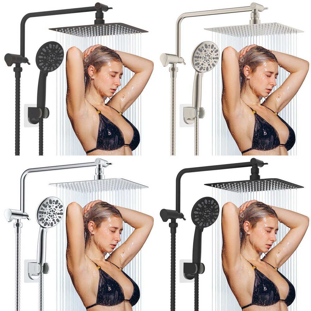10” Rain Square Shower Head with Handheld Spray Combo High Pressure Adjustable
