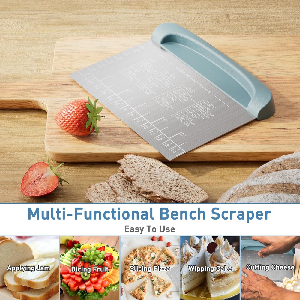 Bench Scraper Dough Scraper for Pastry Blue Stainless Steel