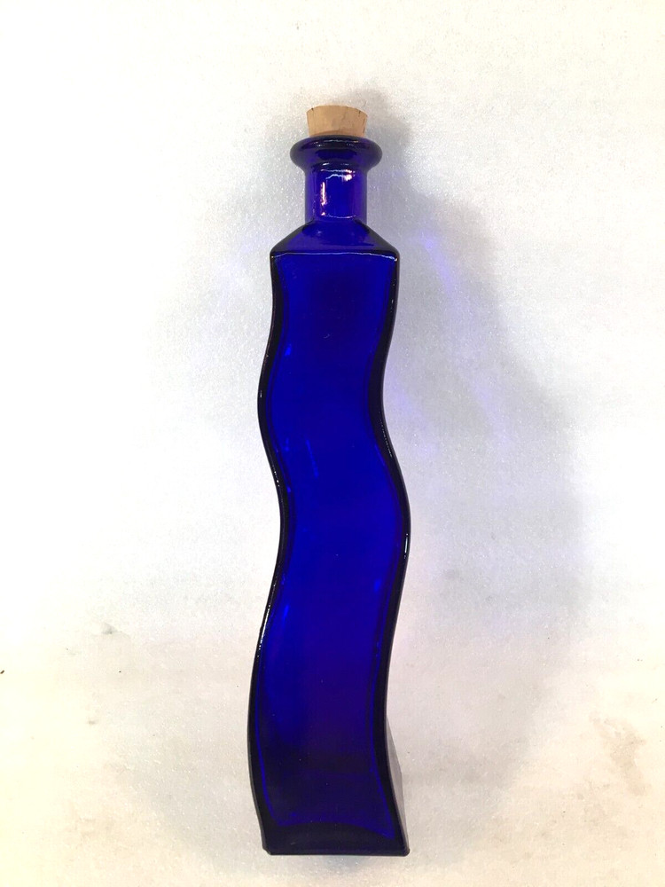 Cobalt Blue 9" Wavy Bottle w/Cork EMPTY