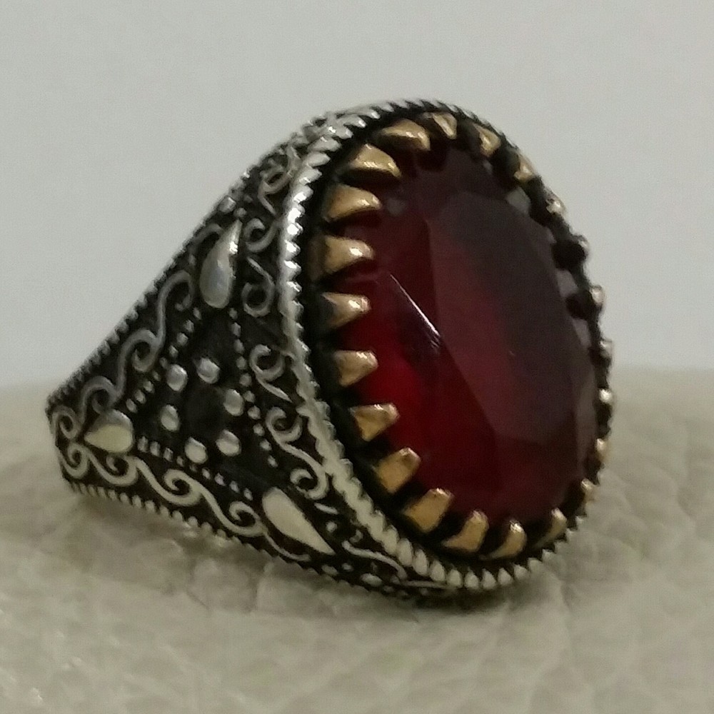 925 SILVER RING MEN SOLITAIRE SEAL Ruby Spinel New