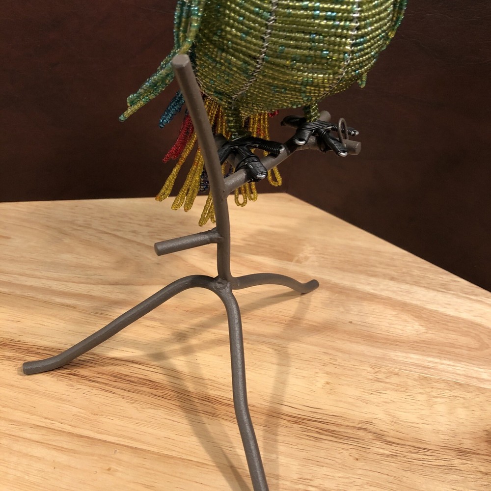 Parrot Sculpture with perch on stand Beaded Beautiful