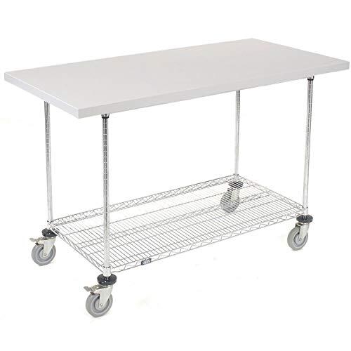 Mobile Workbench with Wire Rack Plastic Laminate Square Edge 60"W x 30"D Chrome