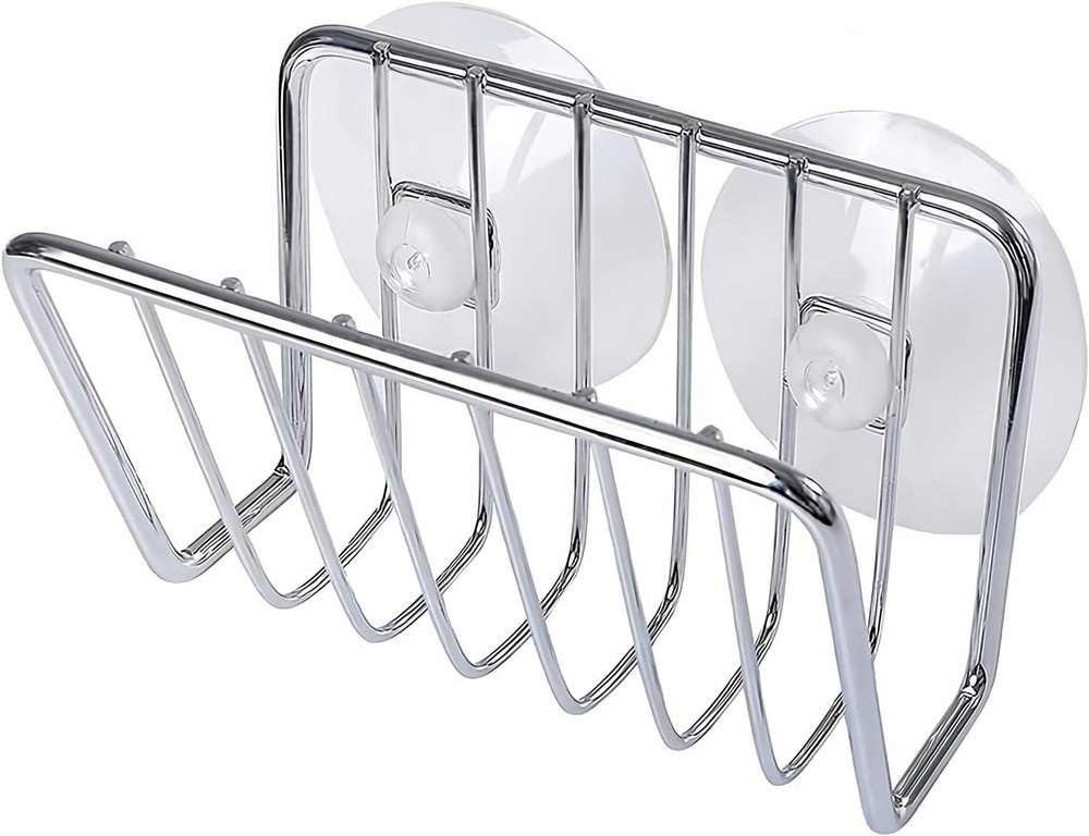 Sponge Holder For Kitchen Sink Stainless Steel Suction Cup Sponge Caddy Silver