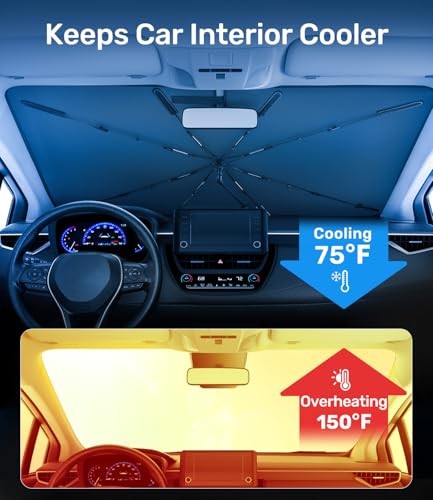 2025 Upgraded Car Windshield Sun Shade [Cool Down by 75℉ ] with Heat