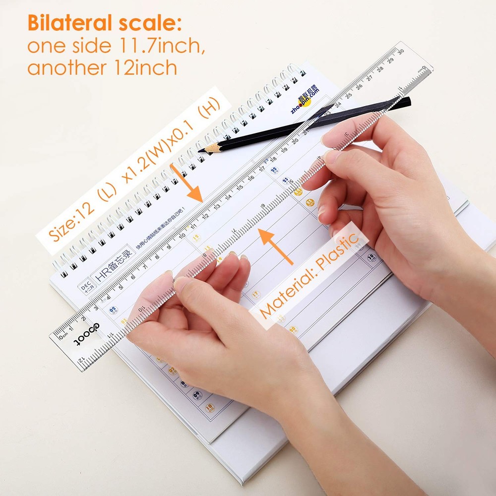 EBOOT 2 Pack Plastic Ruler Straight Measuring Tool for Clear