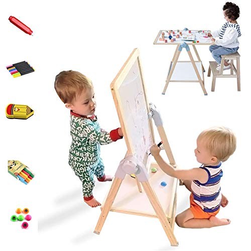 Kids Art Easel, Deluxe Standing Easel Set, Adjustable Art Table, Dry Medium