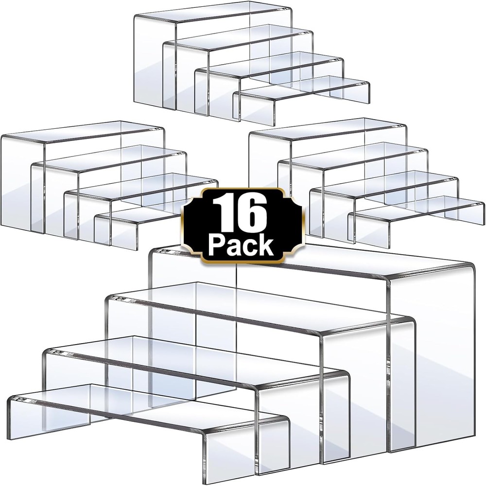 Display Risers 16 Pcs 4 Set 7”L~8”L~9”L Acrylic Riser Display Shelf Clear Risers