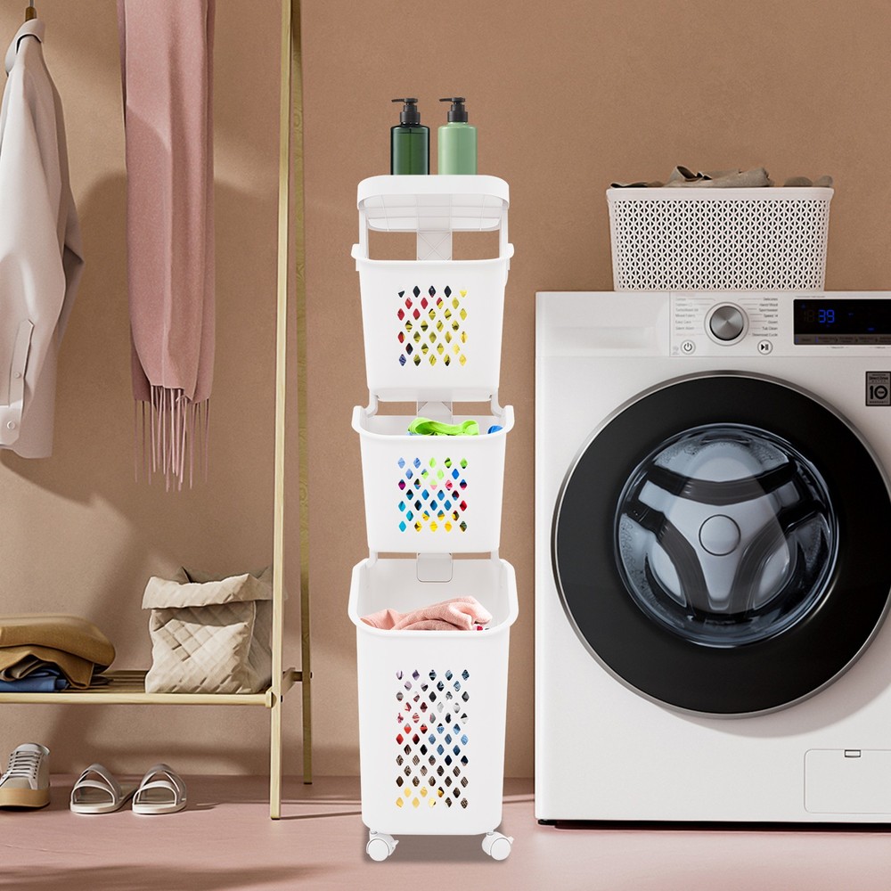 Rolling Laundry Baskets 3 Tiers Laundry Basket with Wheels Modern Laundry Hamper