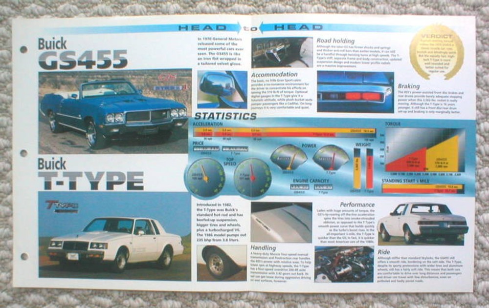 Buick GS 455 vs Buick T Type Road Test Brochure