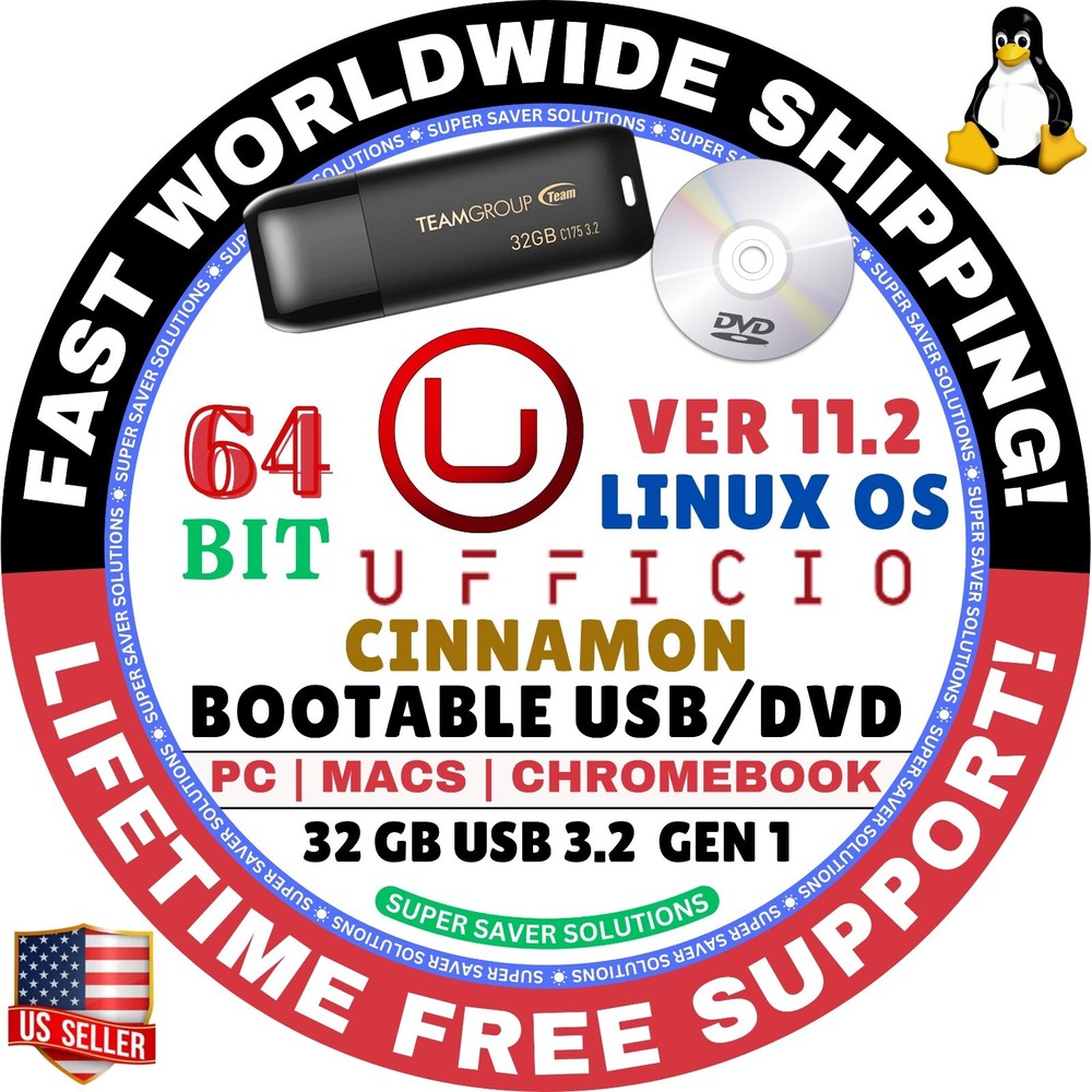 UFFICIO ZERO LINUX OS 64BIT Live Boot USB, Full, CINNAMON, KDE, XFCE FOR MAC, PC