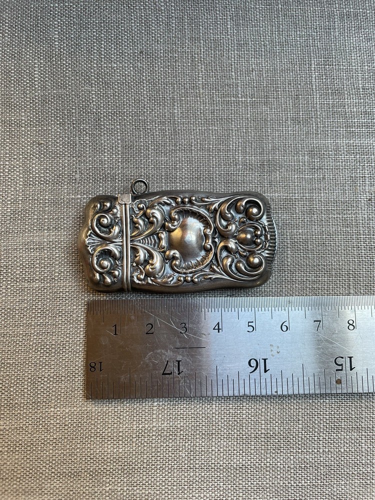 Antique Sterling Silver Match Safe Vesta Case Ornate Scroll Holder