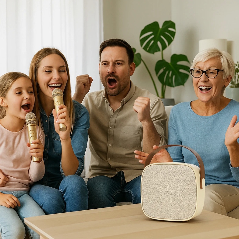 Mini Karaoke Machine with 2 Wireless Microphones & Portable Bluetooth Speaker