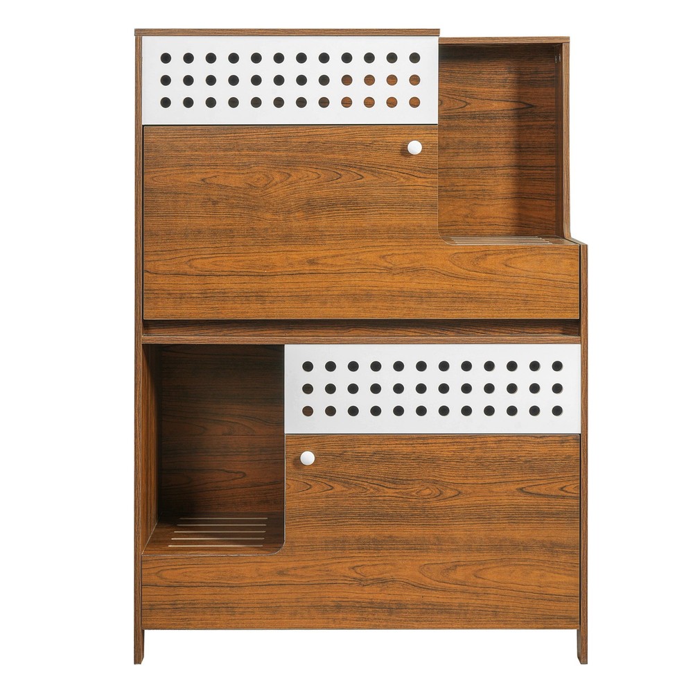 Brown 2-in-1 Cat Litter Box Enclosure Side Table Storage for 2 Small-Medium Cats