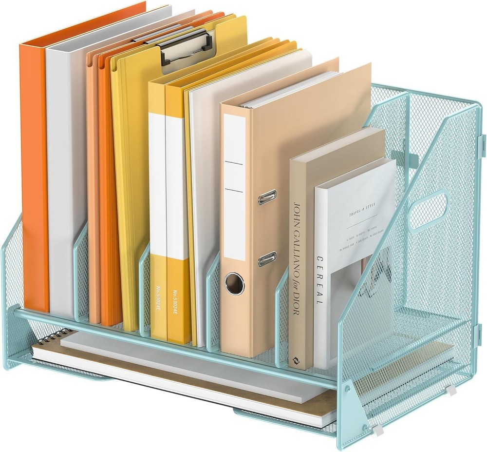 Desk File Folder Holder Organizer-5 Vertical Compartments Racks & Paper Letter
