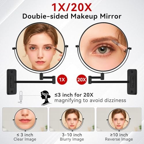 8” Wall Mount Makeup Mirror with 20X Strong Magnification, Double Sided