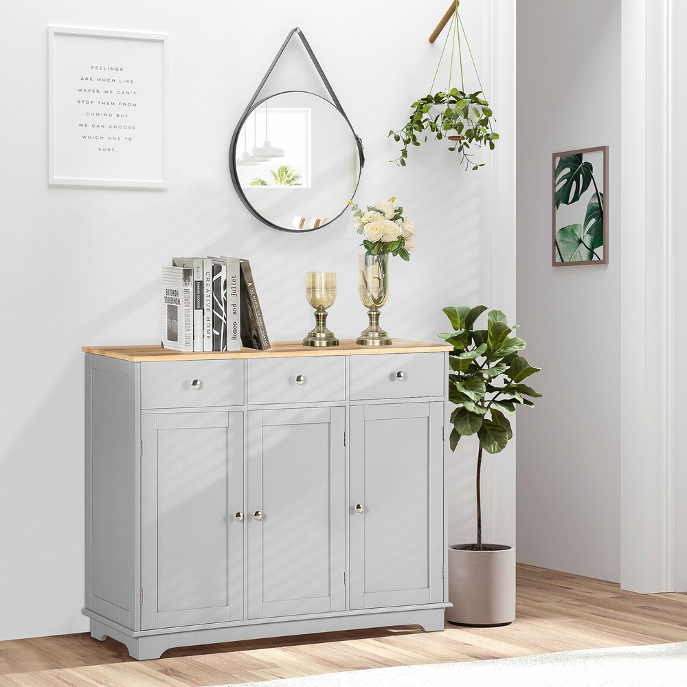 Modern Sideboard Buffet Cabinet with Adjustable Shelves and Drawers, Grey