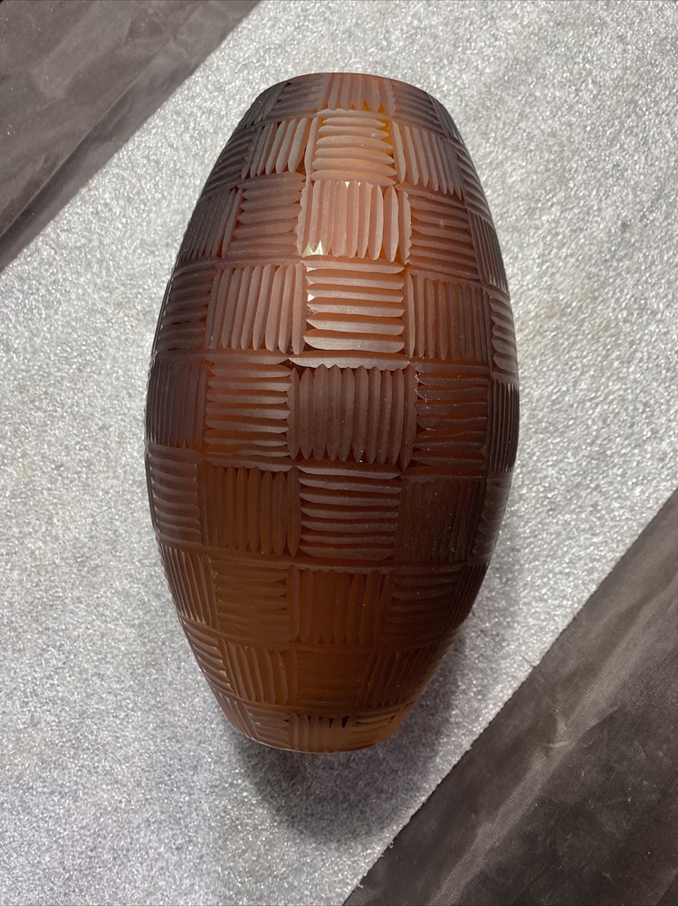 Patterned Glass Root Beer Amber Flower Vase
